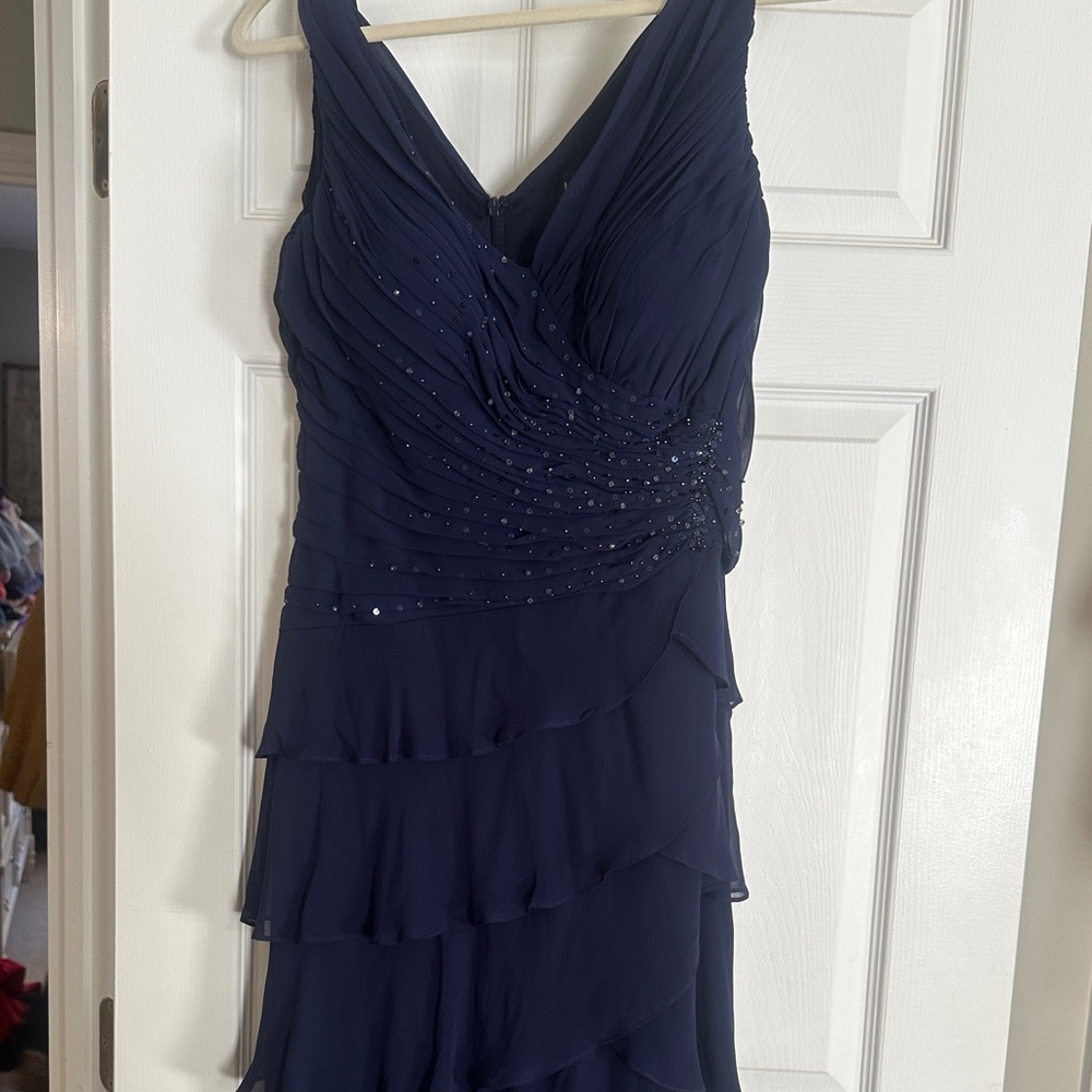 Chic Asymmetrical Navy Dress with Embellishments